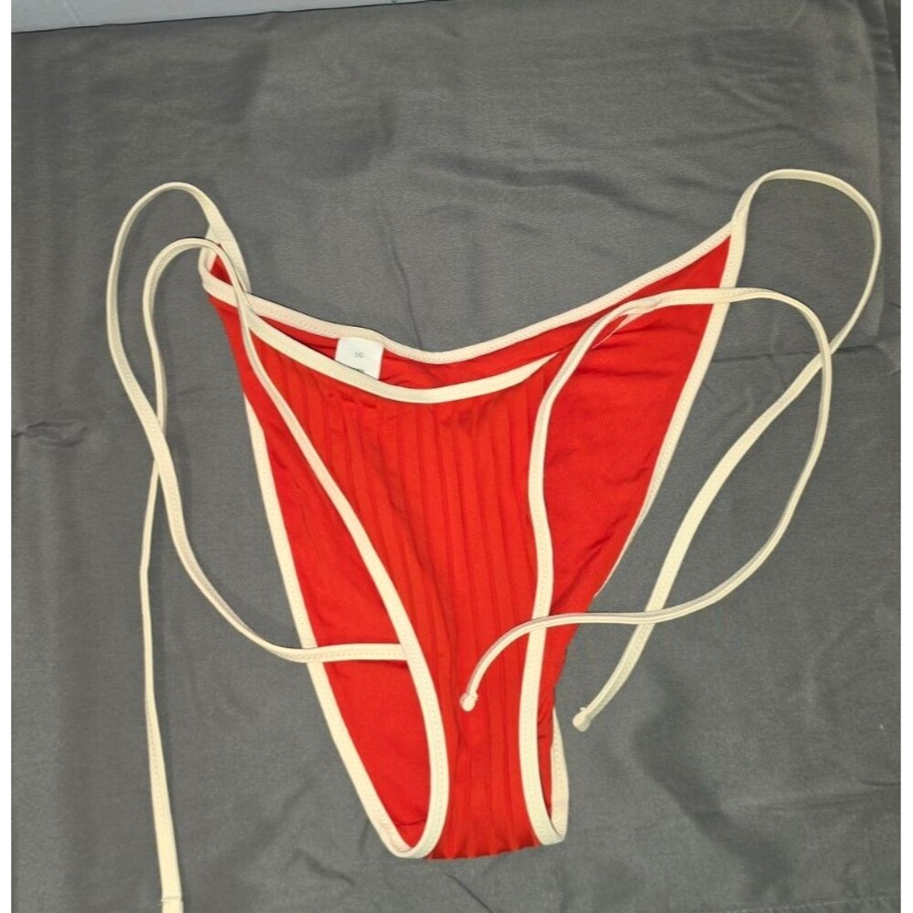 Aerie Red White String Tie Cheekiest Swim Bathing Suit Large L New no Tags